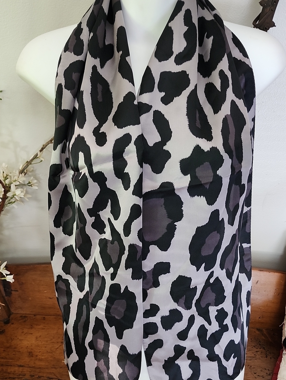 Echo Black & Gray Leopard Print Silk Scarf